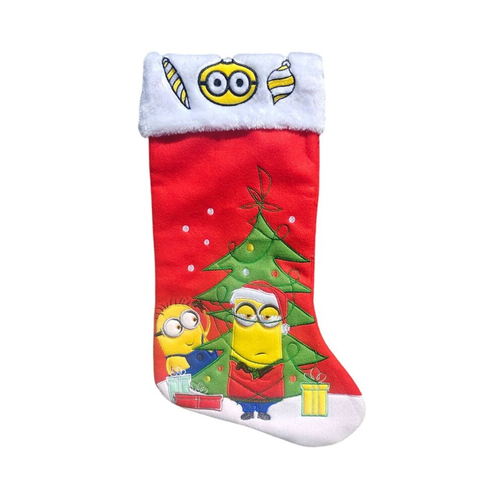 Despicable Me Minions Christmas Stocking Holiday Embroidered Fleece Red Santa